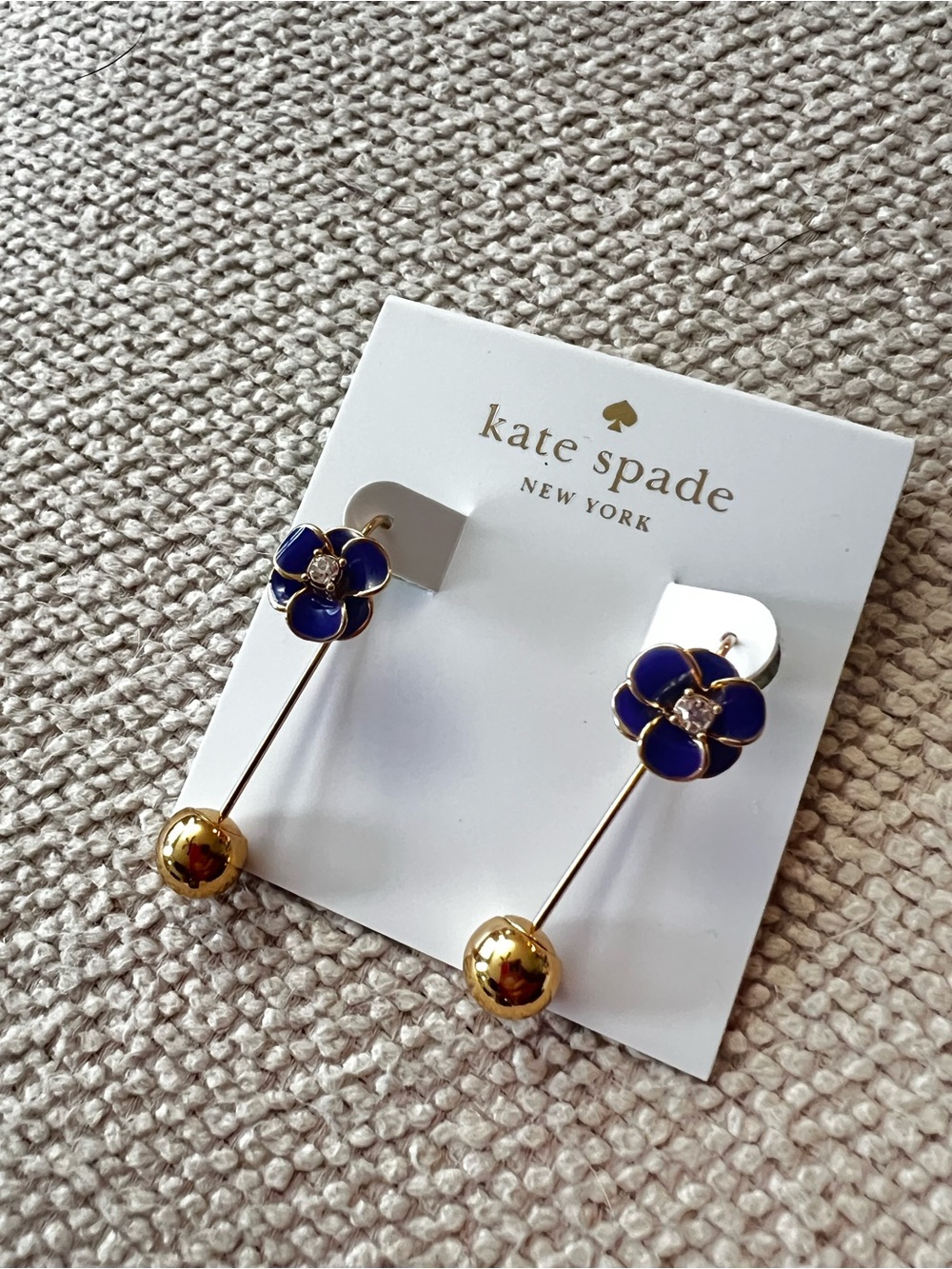 kate spade Navy Flower Drop Earrings with Gold Accents for Kids